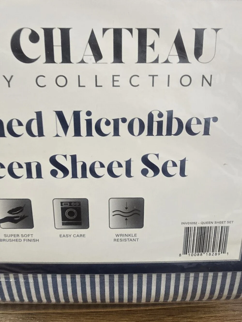 Chateau Navy and White Striped Queen Sheet Set